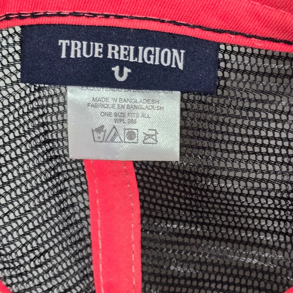 True Religion LOVE Trucker Hat Unisex Red Pink Black Mesh Embroidered Strapback